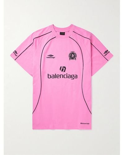 Balenciaga Oversized Embroidered Logo-print Cotton-jersey T-shirt - Pink