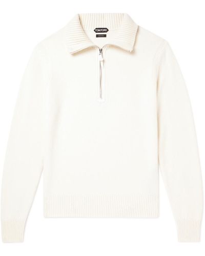Tom Ford Wool-blend Half-zip Sweater - White