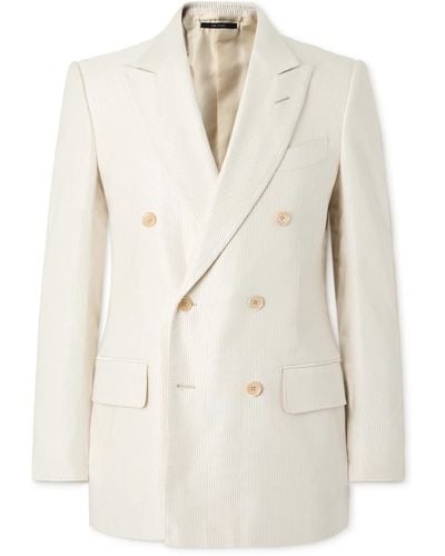 Tom Ford Atticus Double-breasted Cotton And Silk-blend Corduroy Suit Jacket - Natural