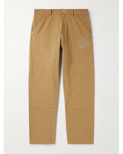 Moncler Genius Roc Nation By Jay-z Straight-leg Logo-embroidered Panelled Washed Cotton-canvas Trousers - Natural
