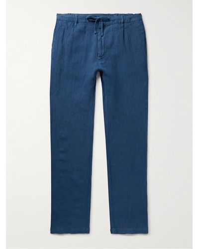 Hartford Tanker Slim-fit Straight-leg Linen Drawstring Trousers - Blue
