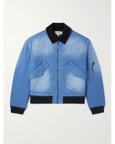 Loewe Corduroy-trimmed Padded Cotton Bomber Jacket - Blue