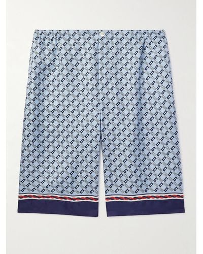Gucci Shorts a gamba dritta in twill di seta stampata - Blu