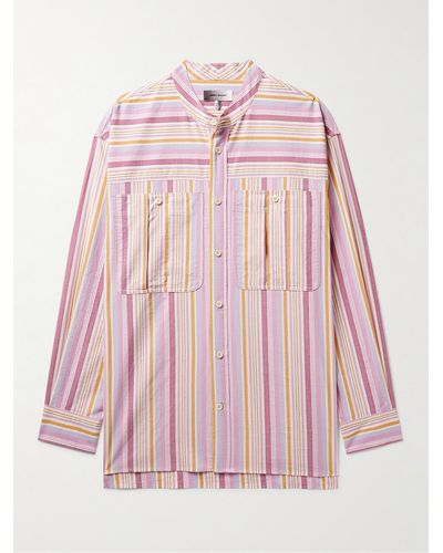 Isabel Marant Taylori Grandad-collar Striped Cotton-poplin Shirt - Pink