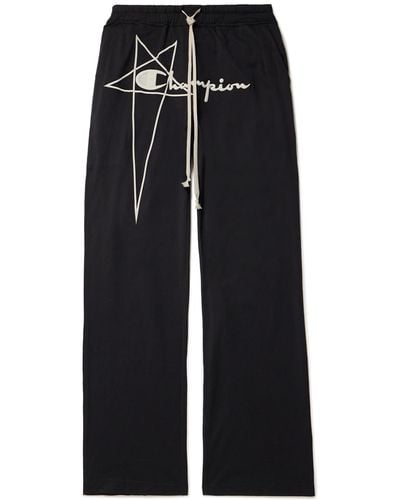 Rick Owens Champion Dietrich Logo-embroidered Organic Cotton-jersey Sweatpants - Black