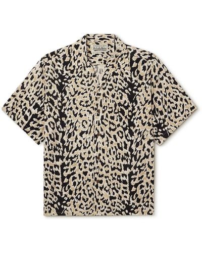 Wacko Maria Camp-collar Leopard-print Satin Shirt - Black
