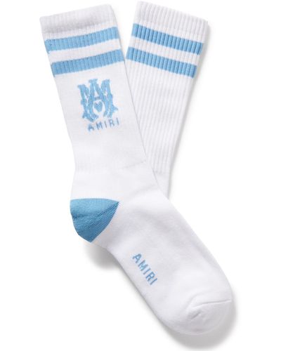 Amiri Ma Logo-intarsia Ribbed Stretch Cotton-blend Socks - Blue