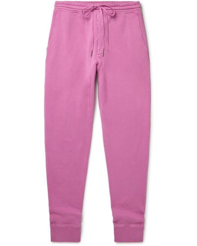 Tom Ford Tapered Garment-dyed Fleece-back Cotton-jersey Sweatpants - Purple
