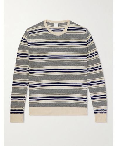 Aspesi Slim-fit Striped Linen And Cotton-blend Sweater - Grey