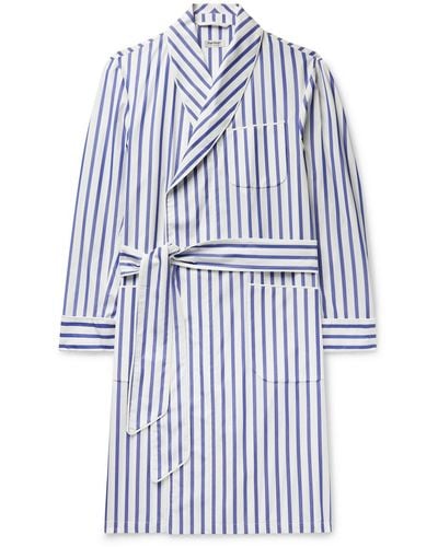 Paul Stuart Piped Striped Cotton-broadcloth Robe - Blue