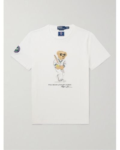 Polo Ralph Lauren Wimbledon T-shirt in jersey di cotone riciclato con logo - Bianco