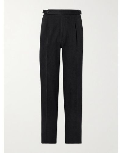 STÒFFA Tapered Pleated Cotton-canvas Trousers - Black