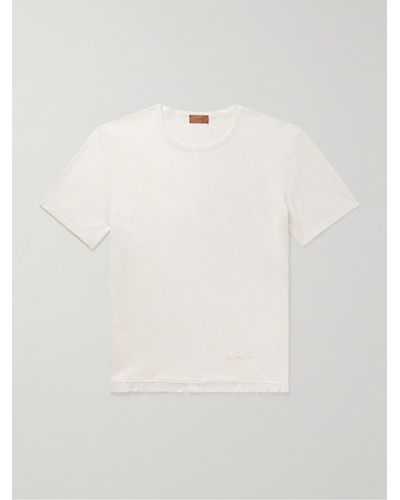 Alanui T-shirt in jersey di lino sfrangiato con logo ricamato - Bianco