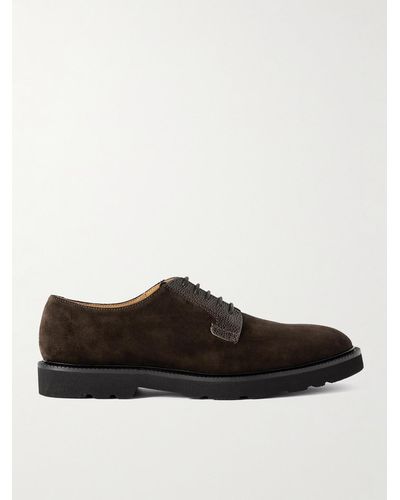Paul Smith Pebbled Leather-trimmed Suede Derby Shoes - Brown