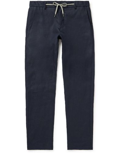 Canali Straight-leg Linen Drawstring Pants - Blue