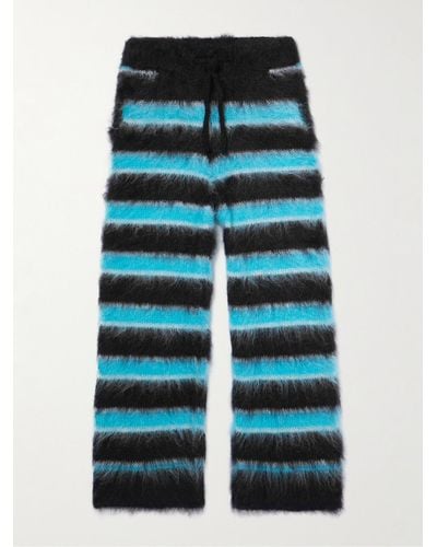 Marni Straight-leg Striped Mohair-blend Drawstring Trousers - Blue