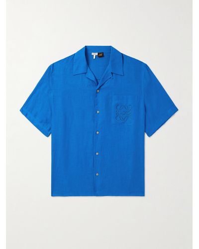 Loewe Paula's Ibiza Hemd aus Leinen mit Logostickerei und wandelbarem Kragen - Blau