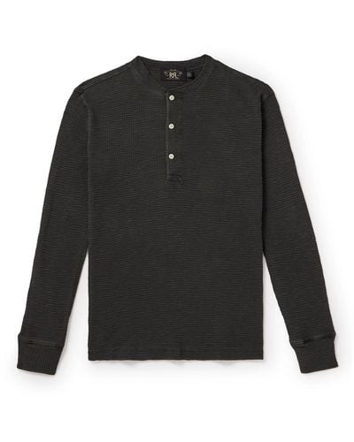 RRL Slim-fit Textured-cotton Henley T-shirt - Black