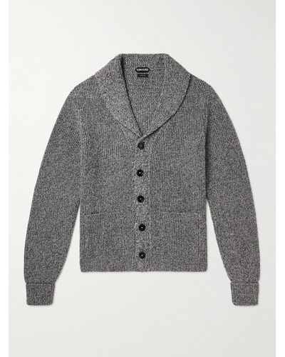 Tom Ford Cardigan in cashmere a coste con collo a scialle - Grigio