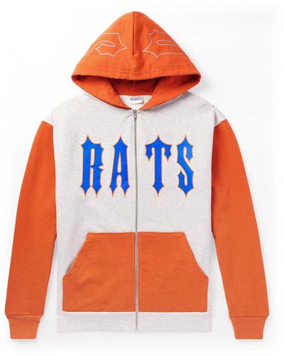 Stray Rats Gothik Logo-print Two-tone Cotton-jersey Zip-up Hoodie - Orange