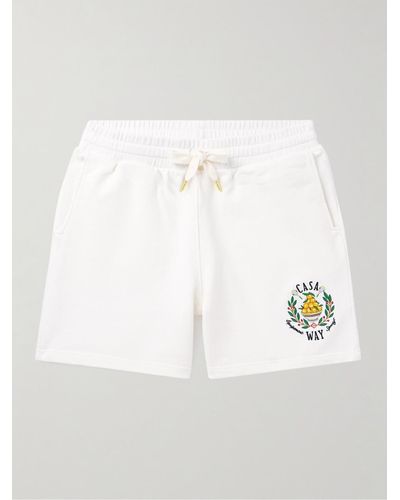 Casablancabrand Shorts a gamba dritta in jersey di cotone con coulisse e logo ricamato Casa Way - Bianco