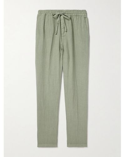 Altea Tapered Linen Drawstring Trousers - Green