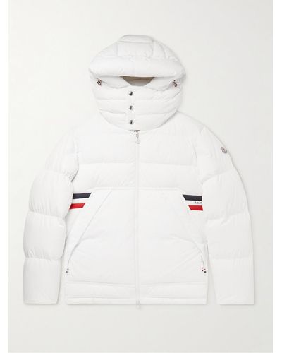 Moncler Fleole Logo-Print Striped Quilted Shell Hooded Down Jacket - Neutro