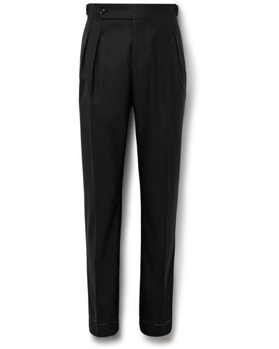 Brunello Cucinelli Slim-fit Pleated Virgin Wool And Silk-blend Tuxedo Pants - Black