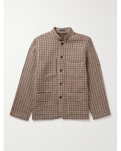Drake's Overshirt in tweed di lana a quadri Artist - Marrone
