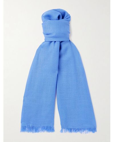 Johnstons of Elgin Fringed Wool Scarf - Blue