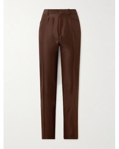 Tom Ford Straight-leg Wool And Silk-blend Trousers - Brown