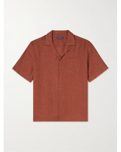 Frescobol Carioca Camicia in lino con colletto aperto Angelo - Rosso