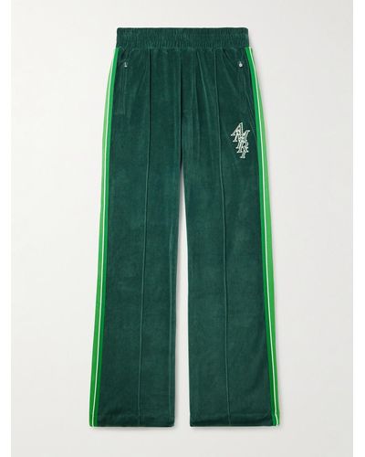 Amiri Straight-leg Logo-embroidered Striped Cotton-velour Track Trousers - Green