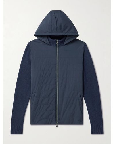 Peter Millar Slim-fit Quilted Wool-blend Shell And Ribbed Cashmere Hooded Jacket - Blue