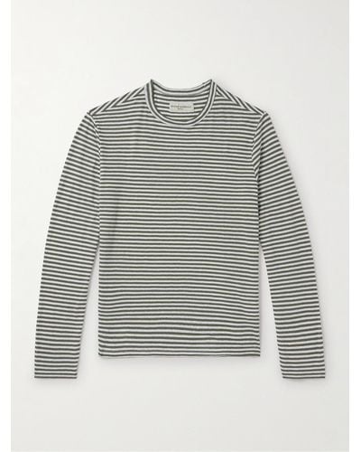 Officine Generale Striped Stretch-linen Jersey T-shirt - Grey
