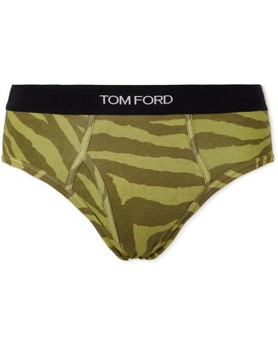 Tom Ford Zebra-print Stretch-cotton Briefs - Green