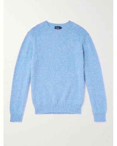 Drake's Pullover in lana Shetland spazzolata - Blu
