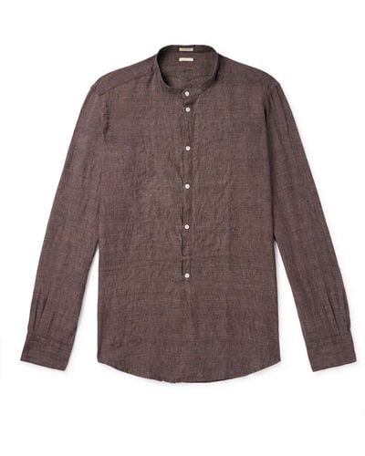 Massimo Alba Kos Grandad-collar Linen Half-placket Shirt - Brown