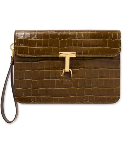 Tom Ford Glossed Croc-effect Leather Pouch - Brown