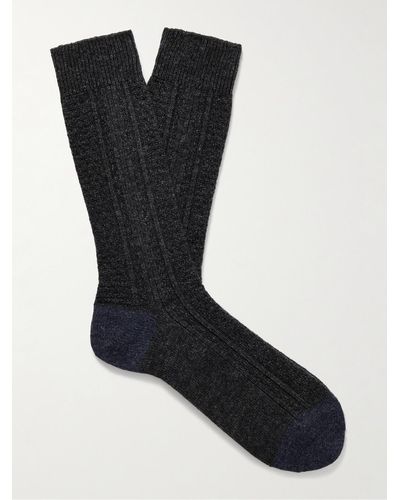 Anonymous Ism Two-tone Wool-blend Socks - Black
