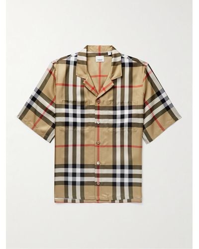 Burberry Camp-collar Checked Silk-twill Shirt - Metallic