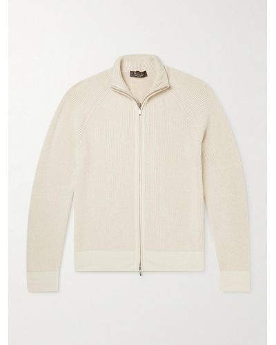 Loro Piana Ribbed Baby Cashmere Zip-up Sweater - Natural
