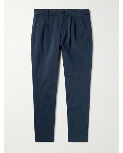 MR P. Tapered Pleated Garment-dyed Cotton-blend Twill Trousers - Blue