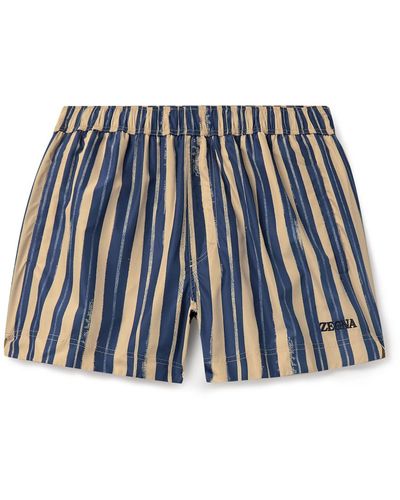 Zegna Straight-leg Mid-length Logo-embroidered Striped Swim Shorts - Blue
