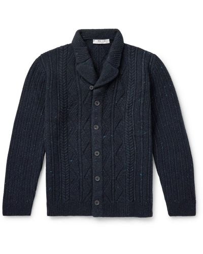 Inis Meáin Shawl-collar Cable-knit Donegal Merino Wool And Cashmere-blend Cardigan - Blue