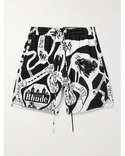 Rhude Strada gerade geschnittene Shorts aus Seiden-Twill mit Logoprint und Kordelzugbund - Schwarz
