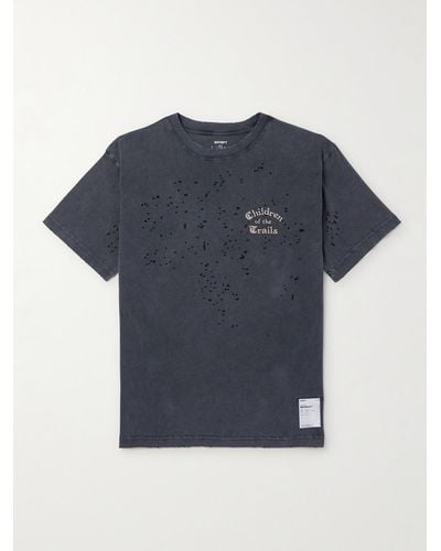 Satisfy Distressed Logo-print Mothtechtm Organic Cotton-jersey T-shirt - Blue