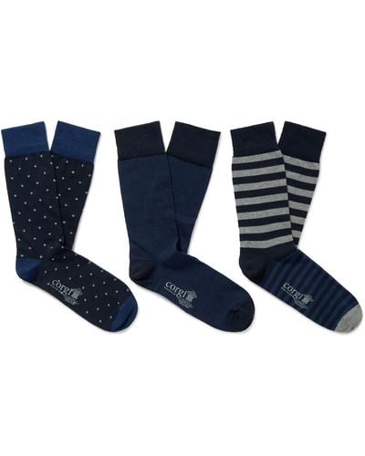 Kingsman Three-pack Patterned Cotton-blend Socks - Blue