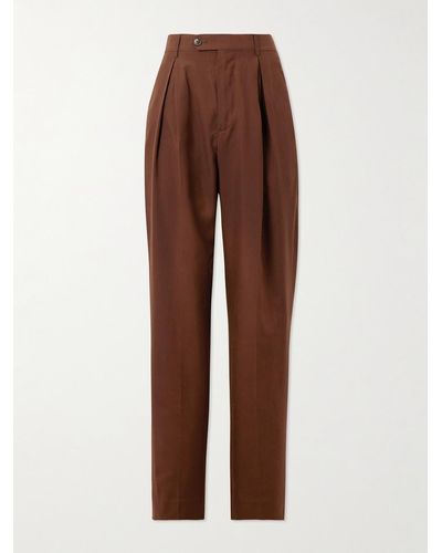 Umit Benan Pleated Silk Trousers - Brown