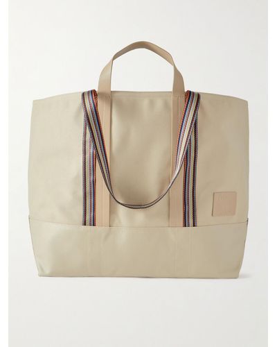 Paul Smith Striped Leather And Webbing-trimmed Cotton-blend Canvas Tote Bag - Natural